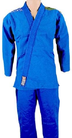 Gold Weave Blue Jiu-Jitsu Kimonos With USA and Brazil Flags